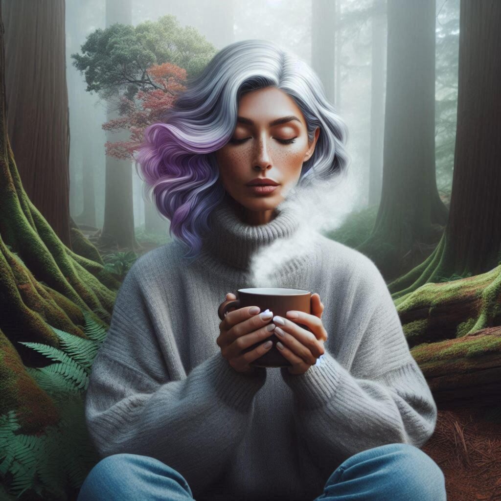 ai image of woman meditating with coffee